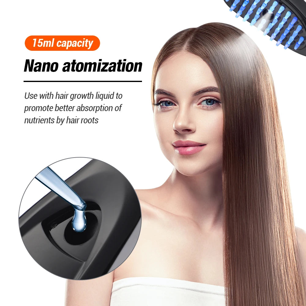 Electric Massage Comb Blue Red Light Therapy Vibration Head Massager Comb Hair Growth Oil Nano Sprayer Nourish Scalp Care Brush