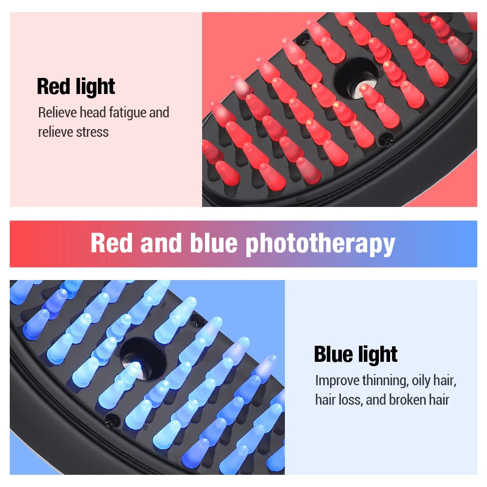 Electric Massage Comb Blue Red Light Therapy Vibration Head Massager Comb Hair Growth Oil Nano Sprayer Nourish Scalp Care Brush