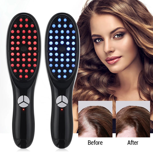 Electric Massage Comb Blue Red Light Therapy Vibration Head Massager Comb Hair Growth Oil Nano Sprayer Nourish Scalp Care Brush